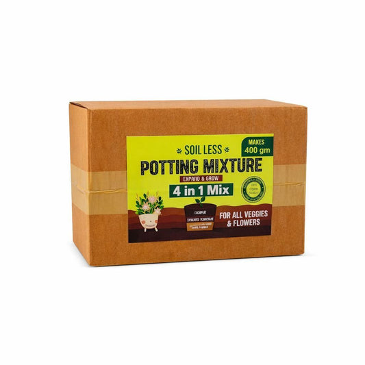 4-in-1 Soil Less Potting Mixture - Cocopeat, Vermiculite, Neem Khad, Organic Plant Food (100gm Each) (4 Packets)